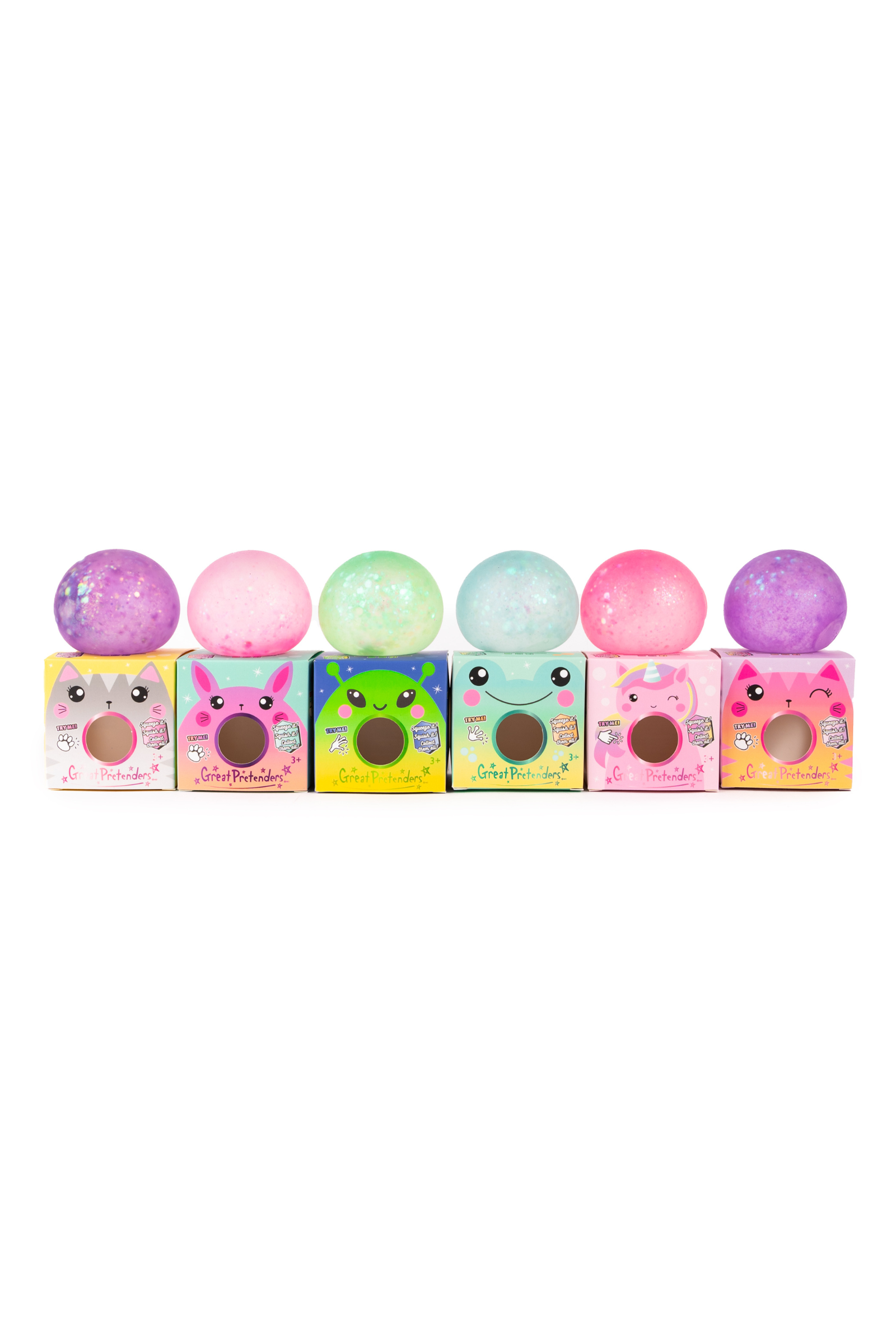 Glitterally Amazing Squishy Balls, 6pcs, Assorted-Retail-Great Pretenders USA