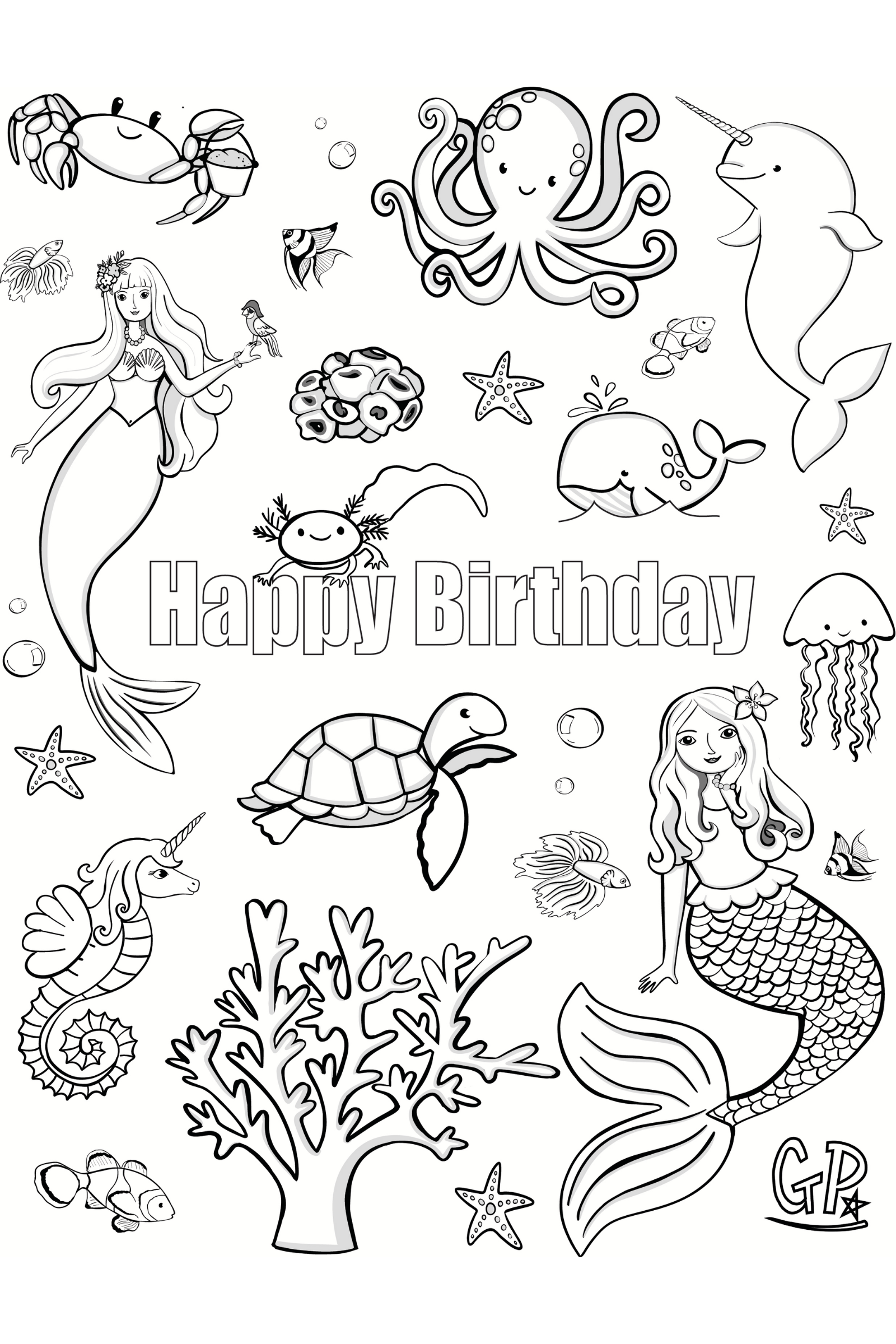 Under the Sea Birthday Coloring Page