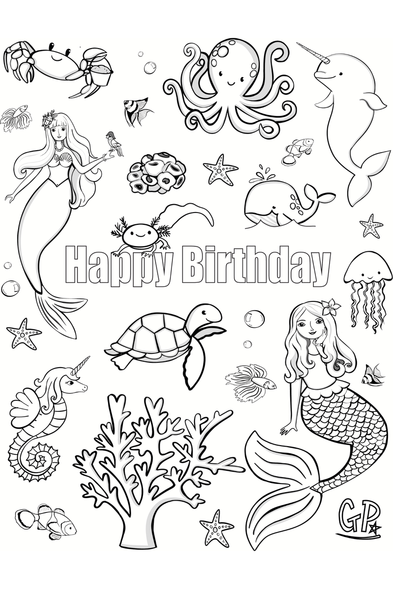 Under the Sea Birthday Coloring Page