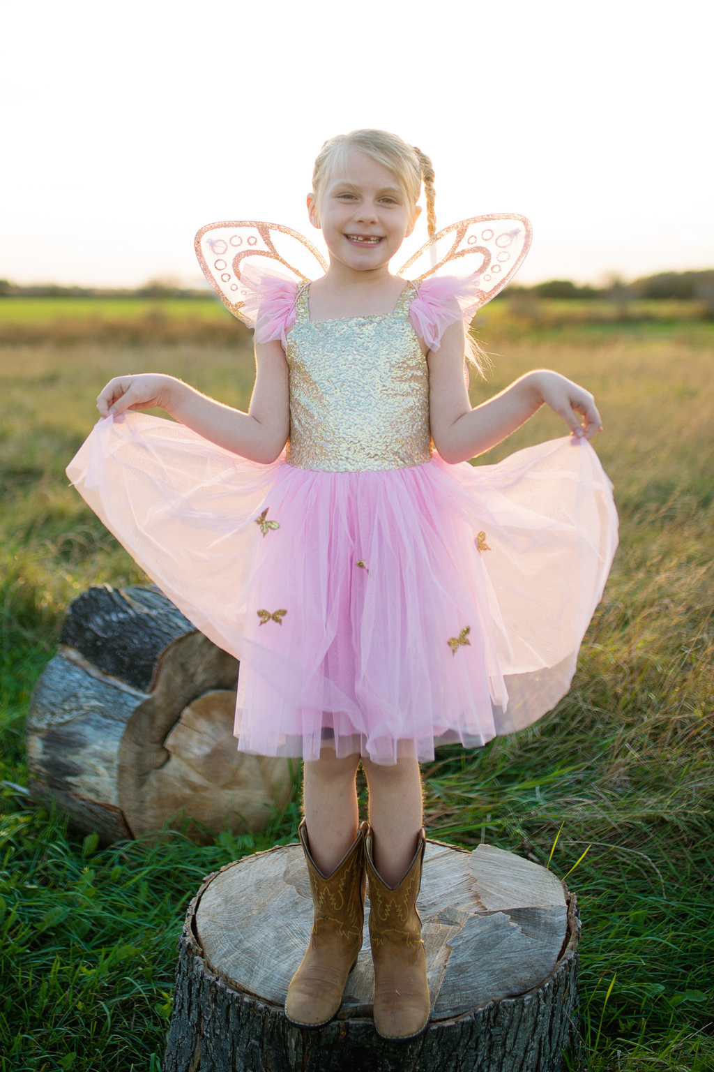 Sequins Butterfly Dress & Wings Size 5-6 / Pink Sequins Butterfly Dress & Wings Size 5-6 / Pink