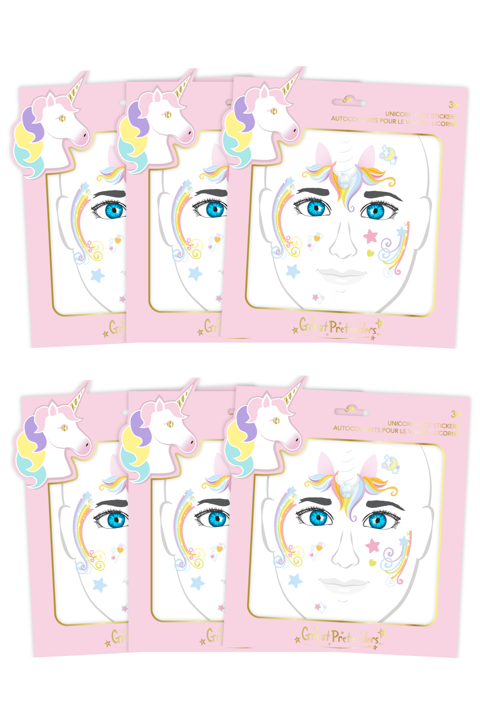 6 Packs of Unicorn Face Stickers