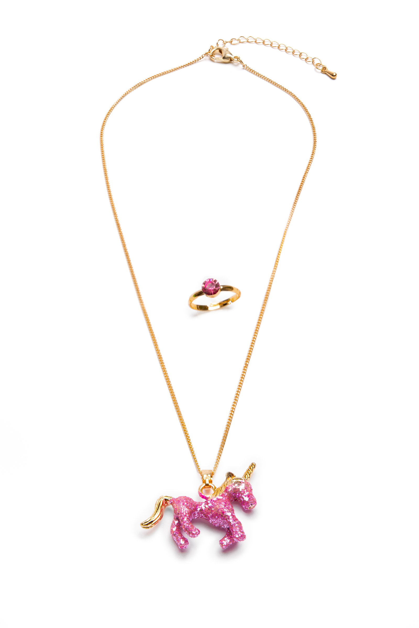 Rhinestone Rainbow Unicorn Necklace Young Girls Fashion Jewelry Rose gold
