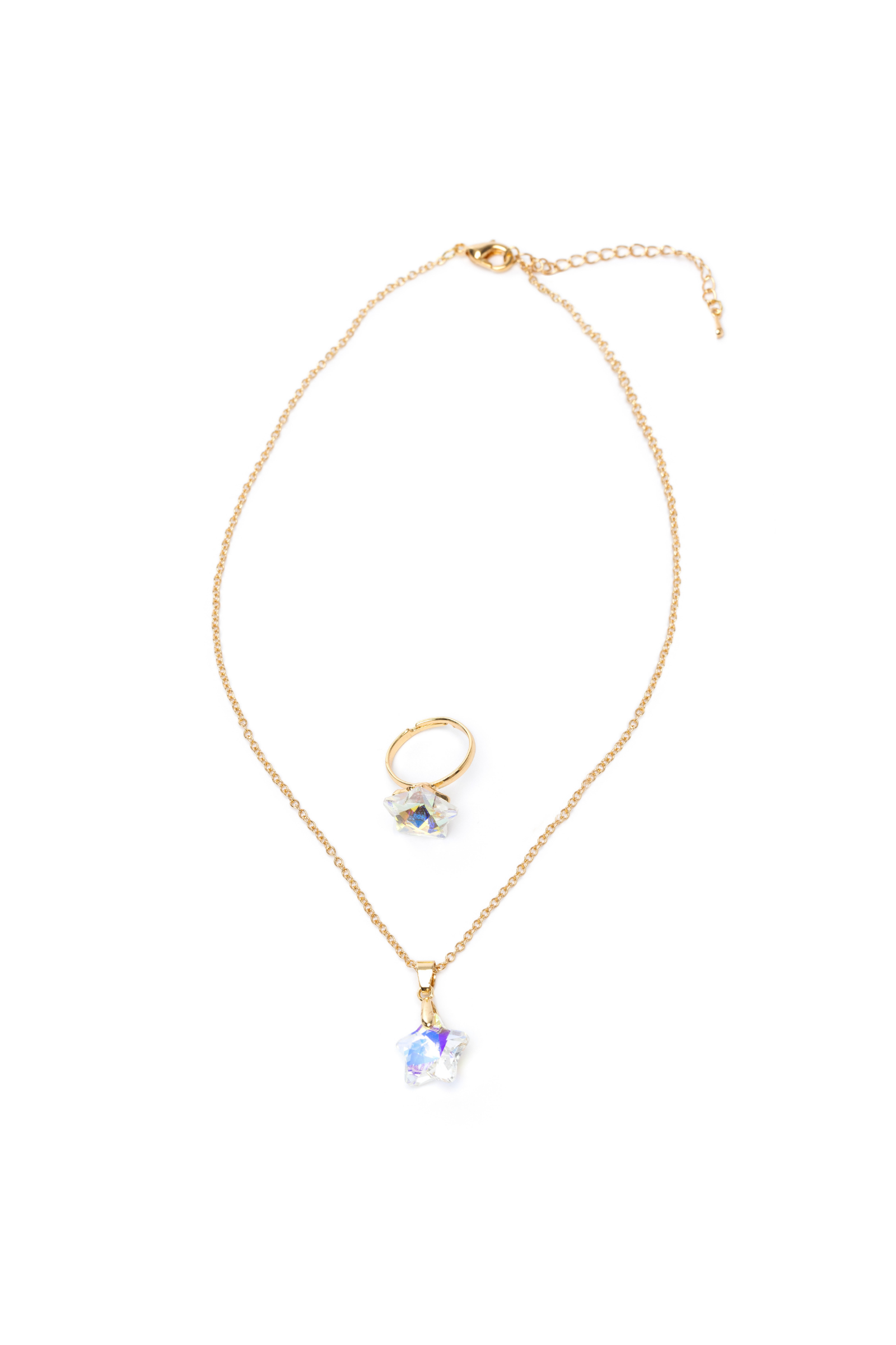 Boutique Holographic Star Necklace, Earrings and Ring, 2pcs Assorted