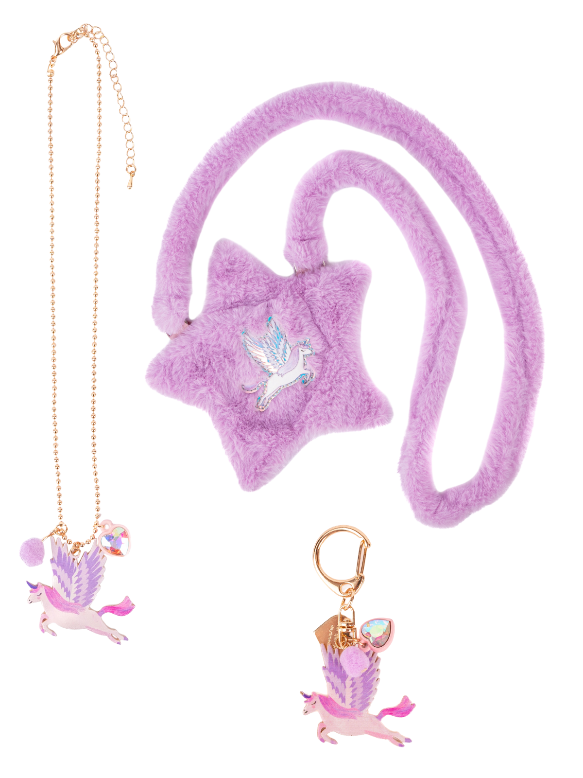 Amazing Alicorn Purse, Bag Charm, and Necklace, 3pc Bundle