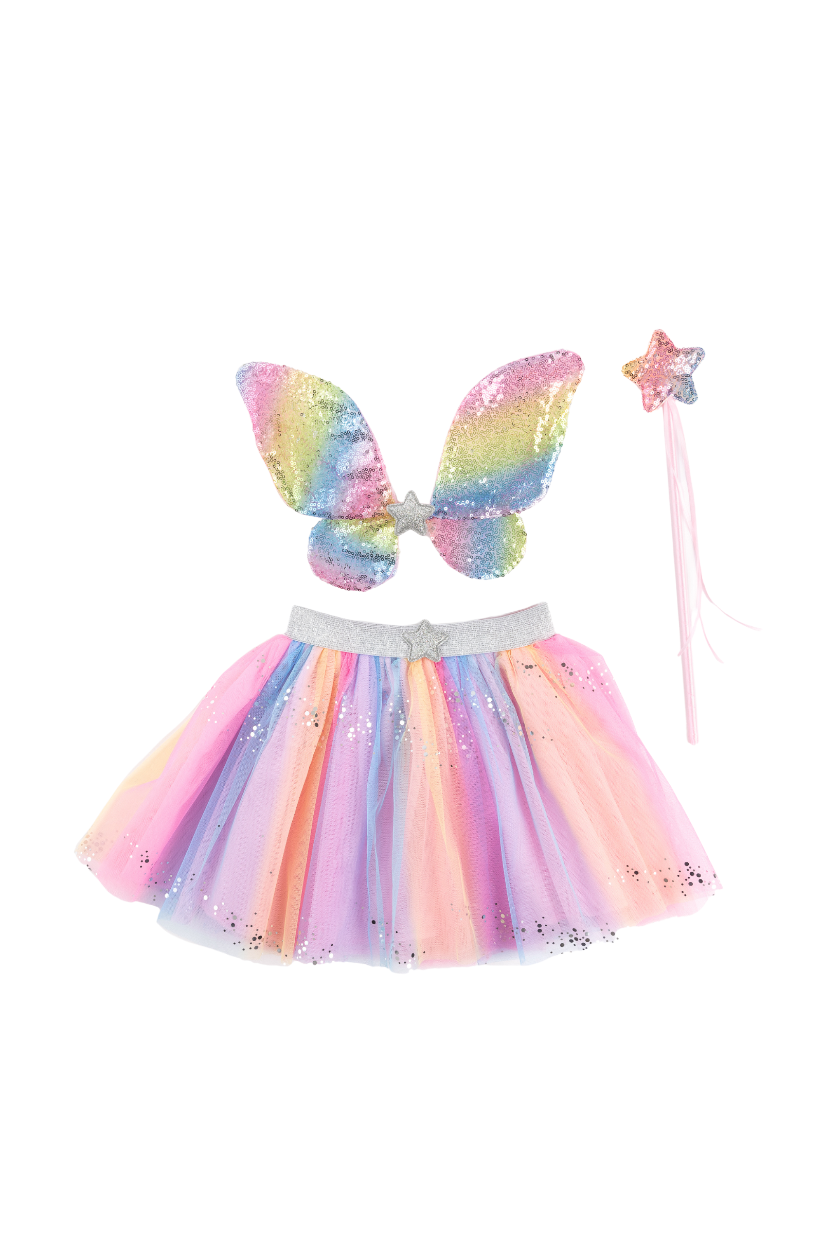 Rainbow Sequins Skirt, Wings & Wand