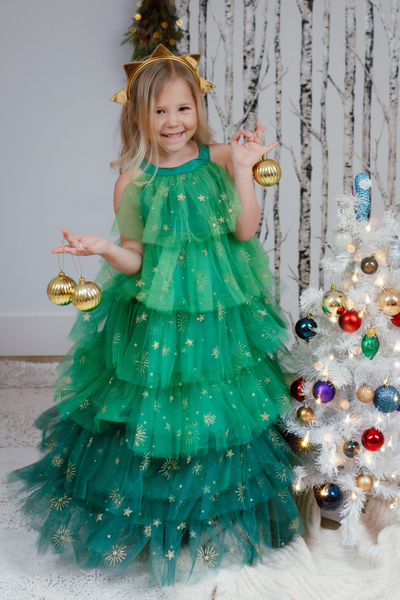 white christmas dresses Christmas Tree Dress with Headpiece