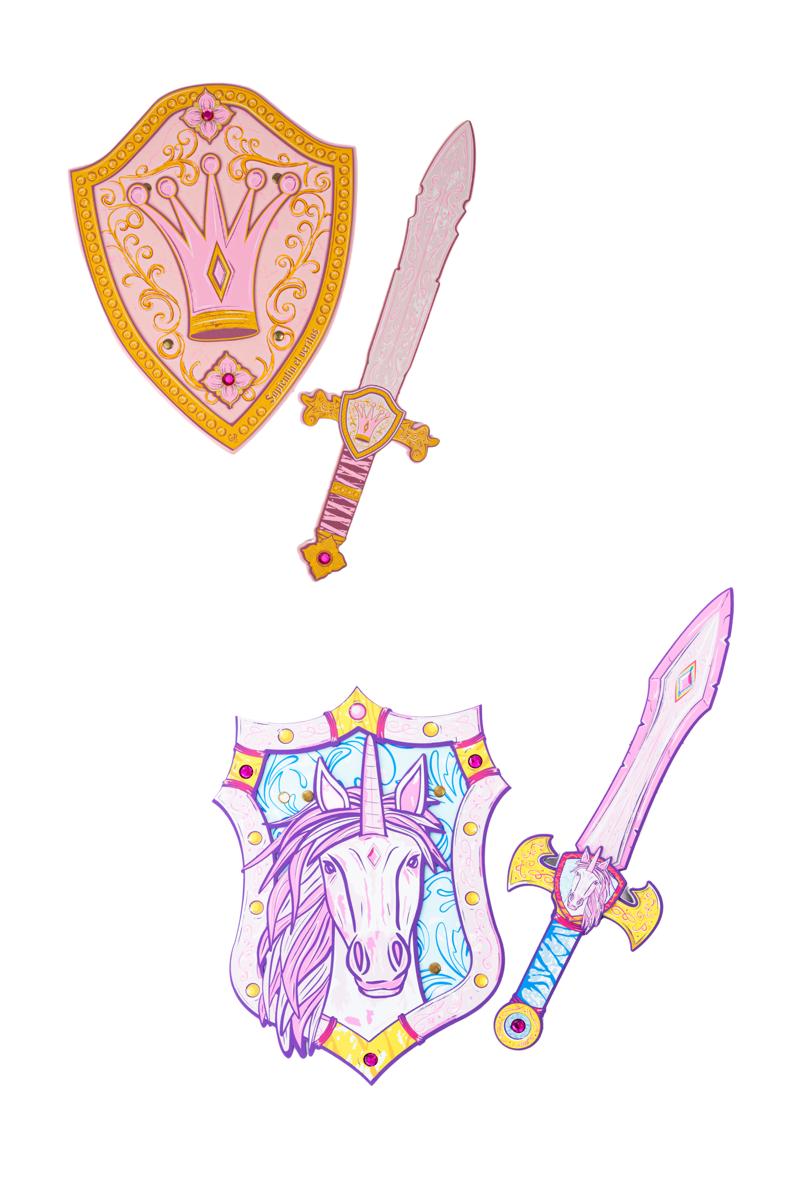 4 Piece Princess Unicorn Power EVA Sword Shield Bundle
