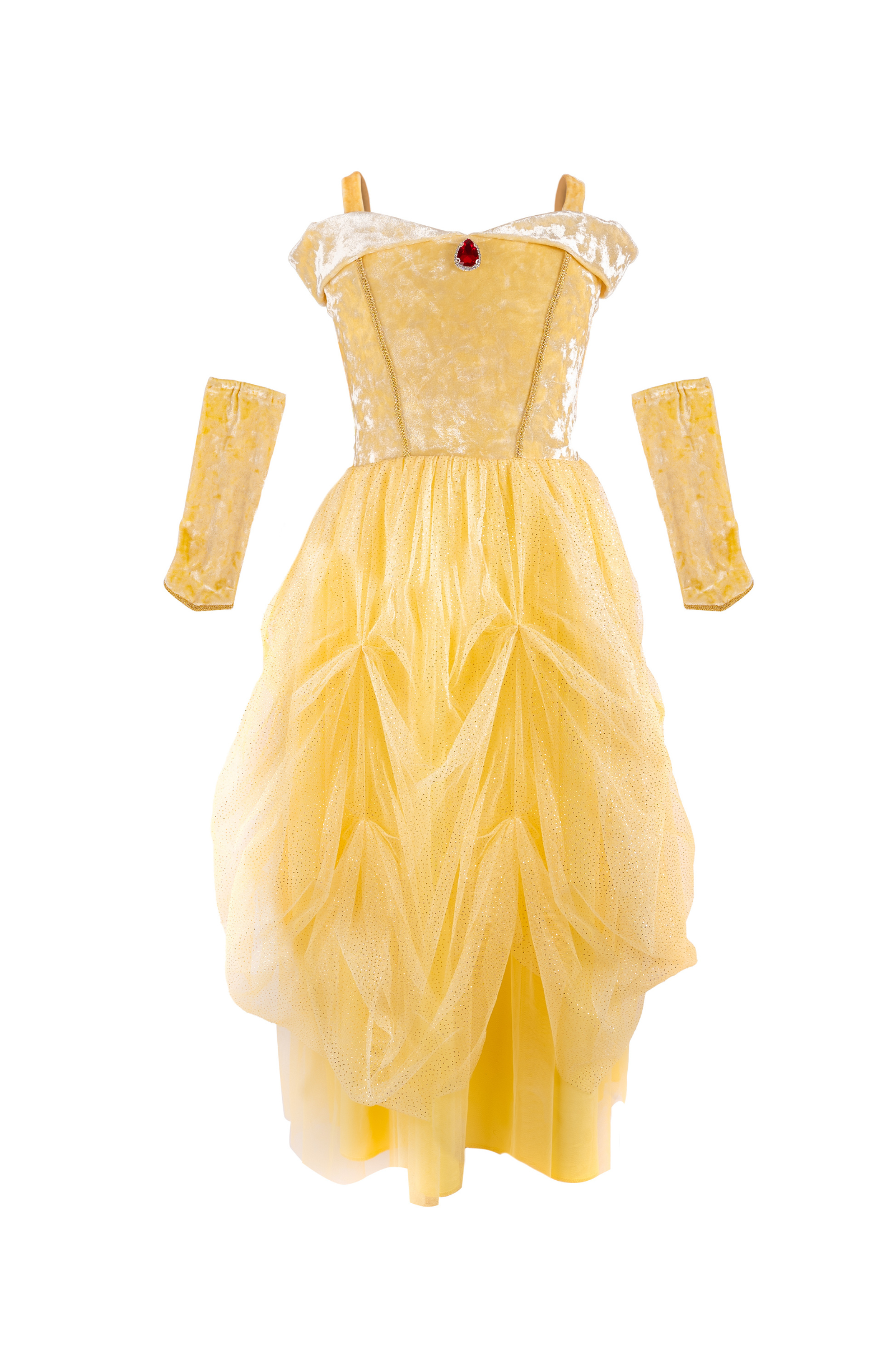 Velvety Soft Yellow Princess Gown with Arm Warmers