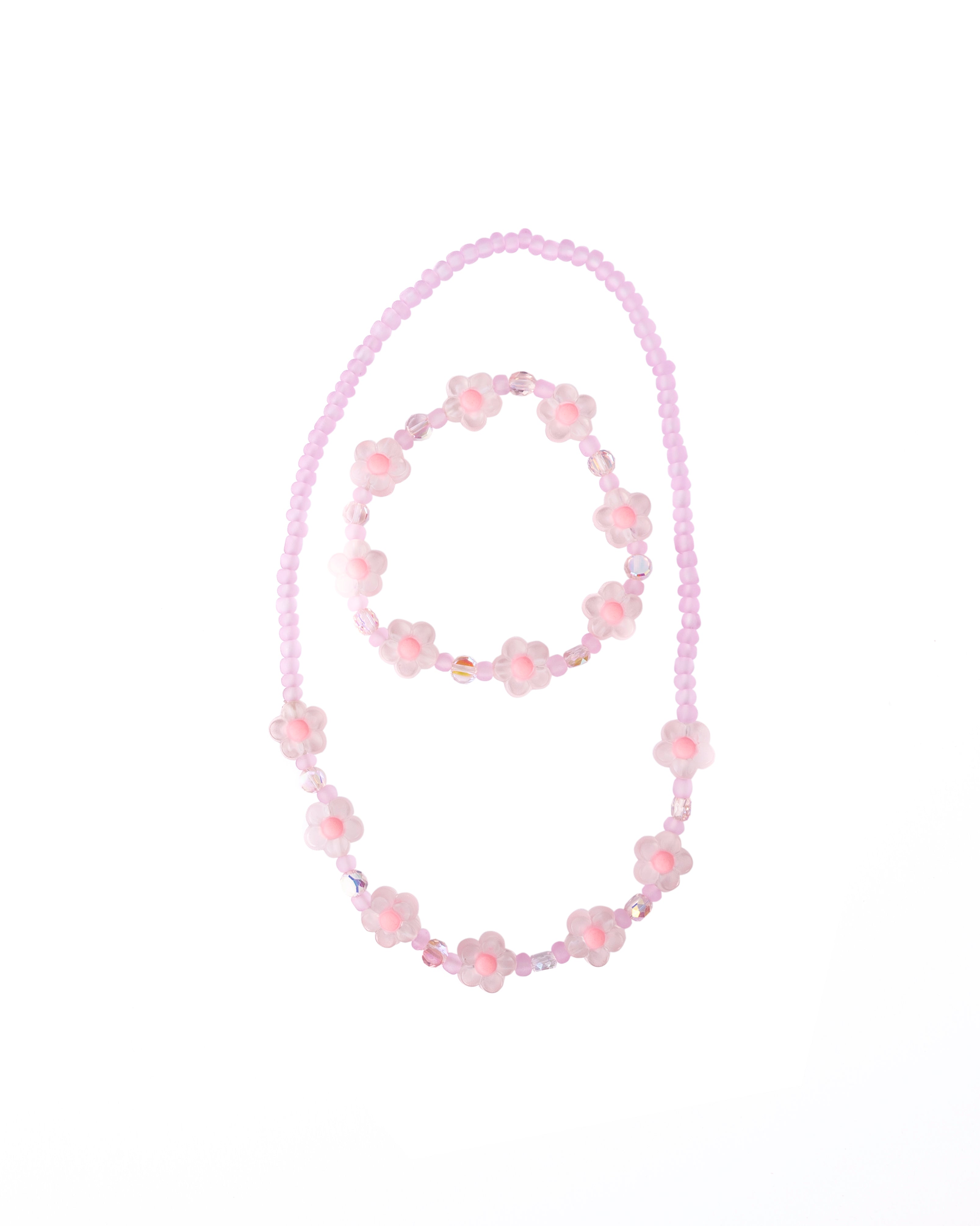 Pink Crystal Blooms Necklace & Bracelet Set