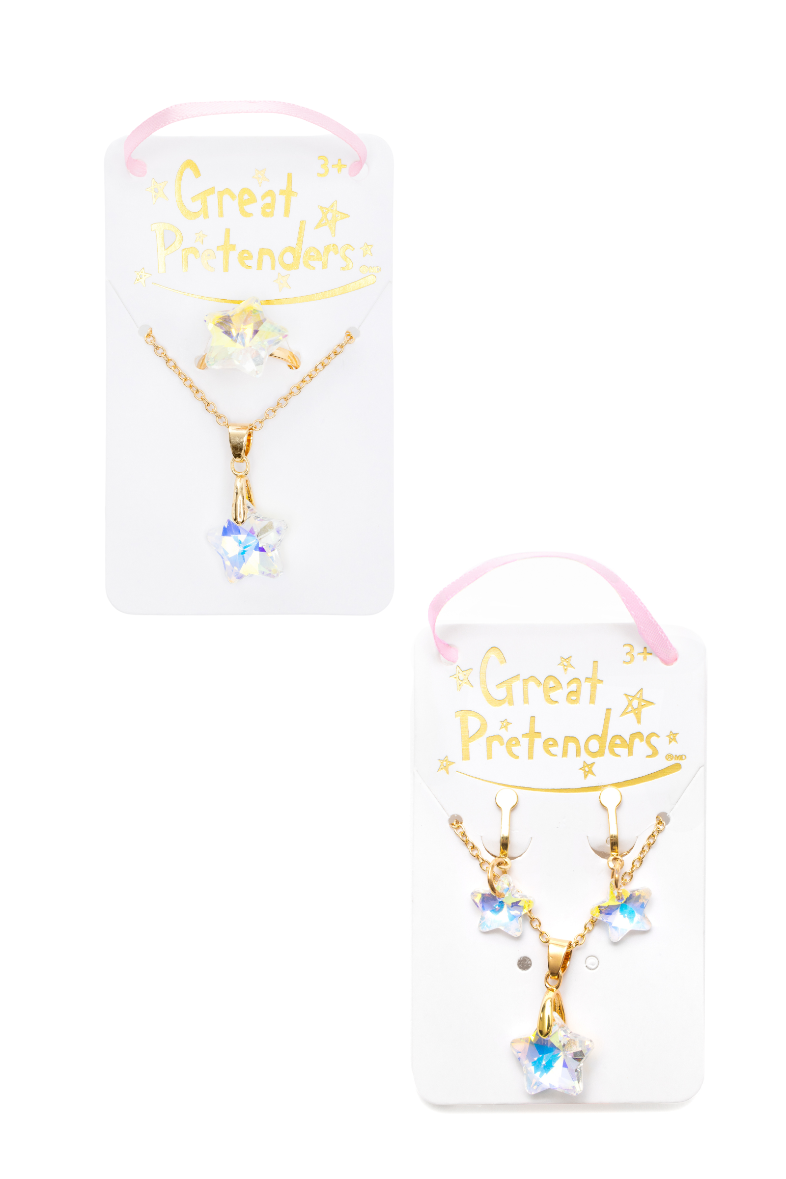 Boutique Holographic Star Necklace, Earrings and Ring, 2pcs Assorted