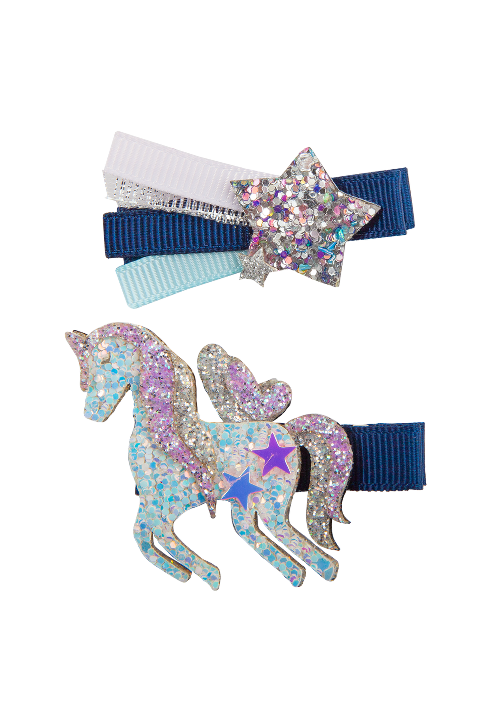 Boutique Navy Unicorn Star Hairclips, 2pcs Assorted