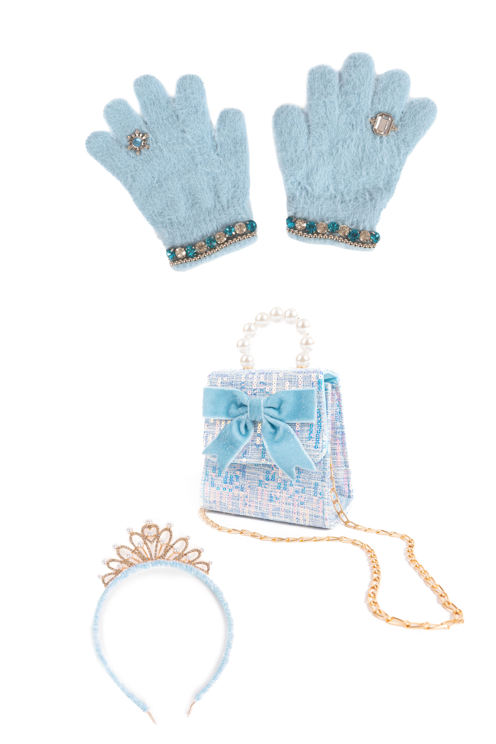 Bijou Mademoiselle Deluxe Purse, Tiara & Gloves Bundle, Blue