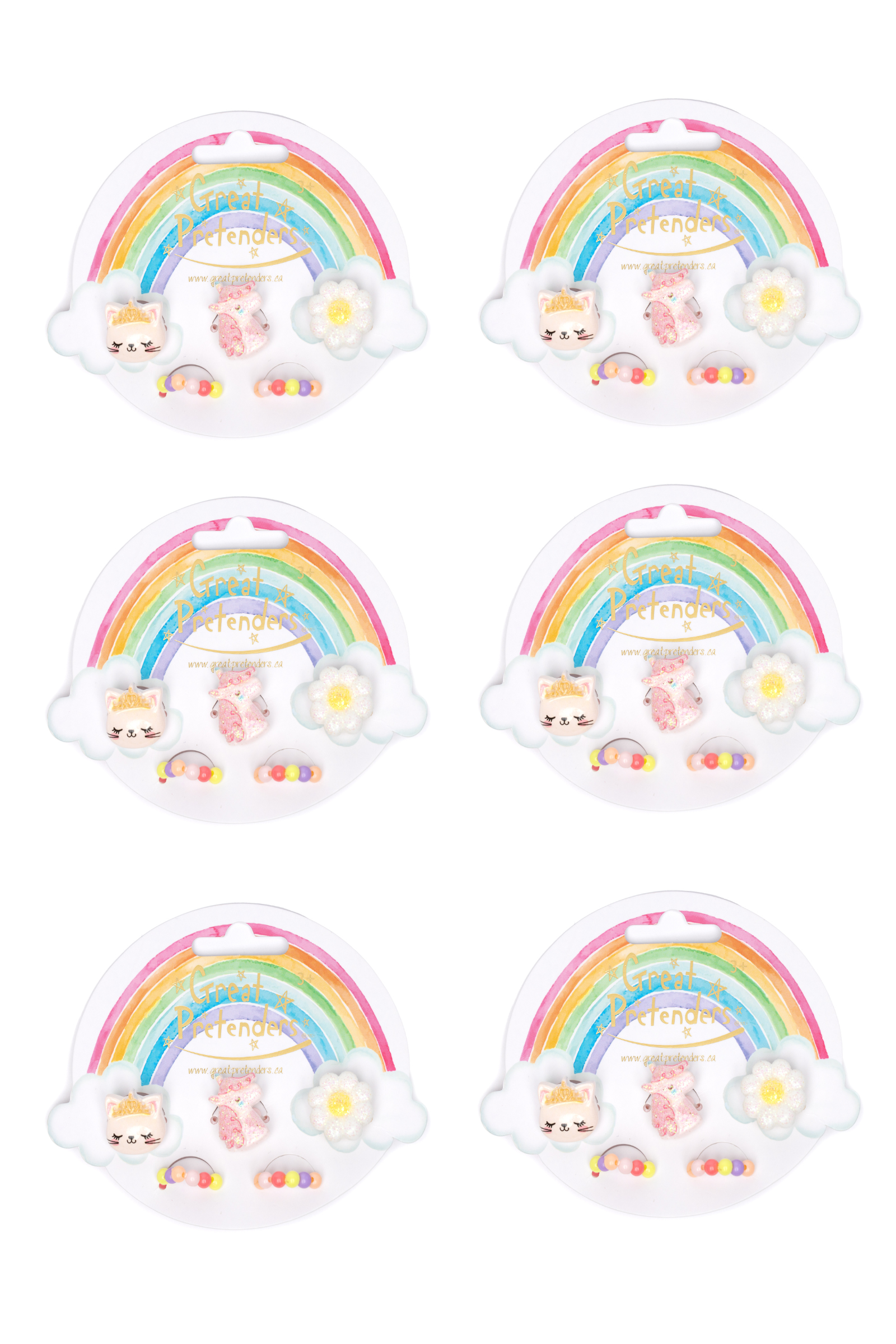 Flower, Kitty, Unicorn Elastic Ring Sets, Bundle of 6