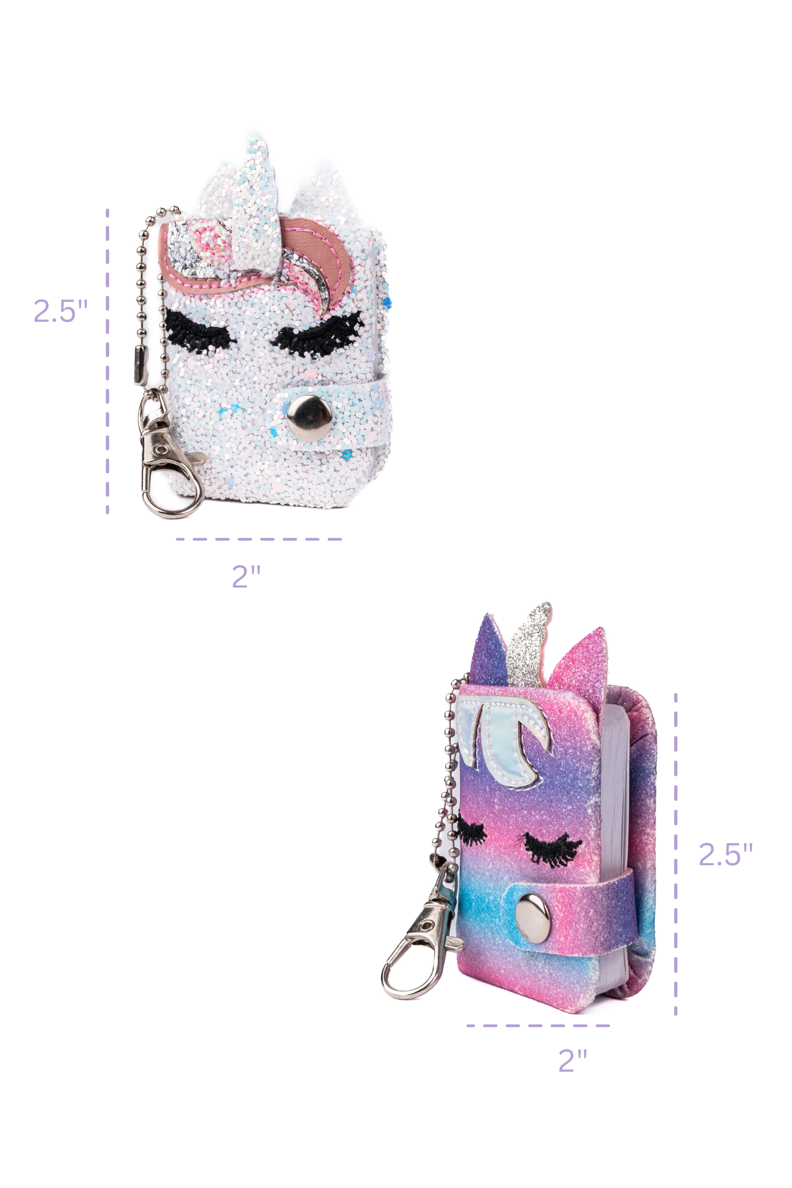 Mini Sparkly Friends Keychain Journals, 2pcs Assorted
