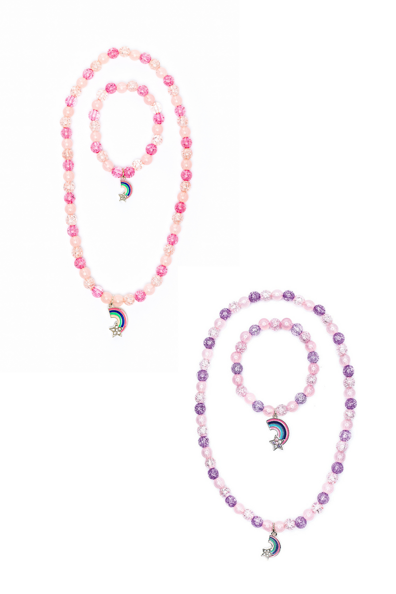 Purple Rainbow Necklace & Bracelet Set, 2pcs Assorted