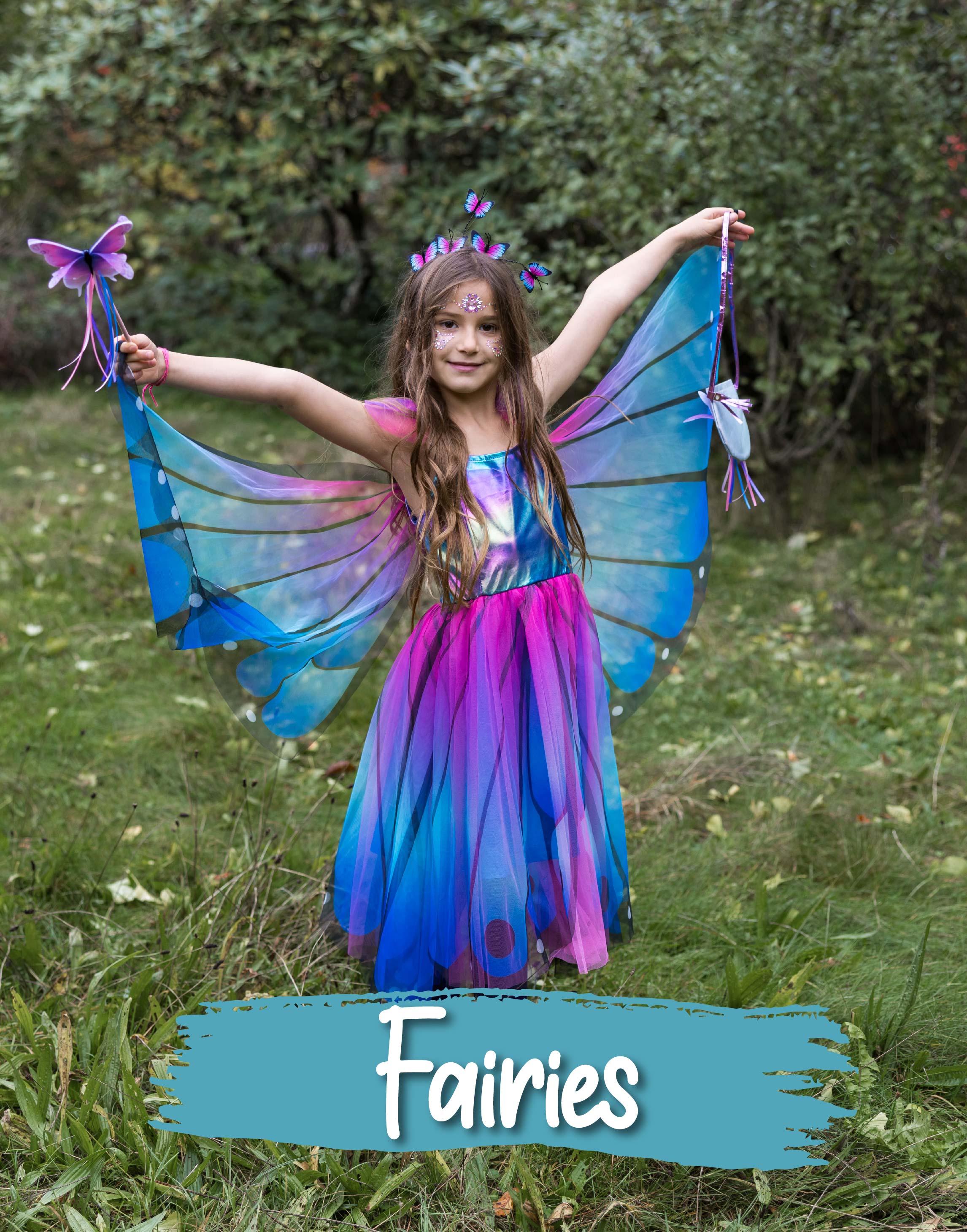 Great Pretenders Costume da Farfalla Multicolor - Comprende Abito, Ali e  Bacchetta! bambina