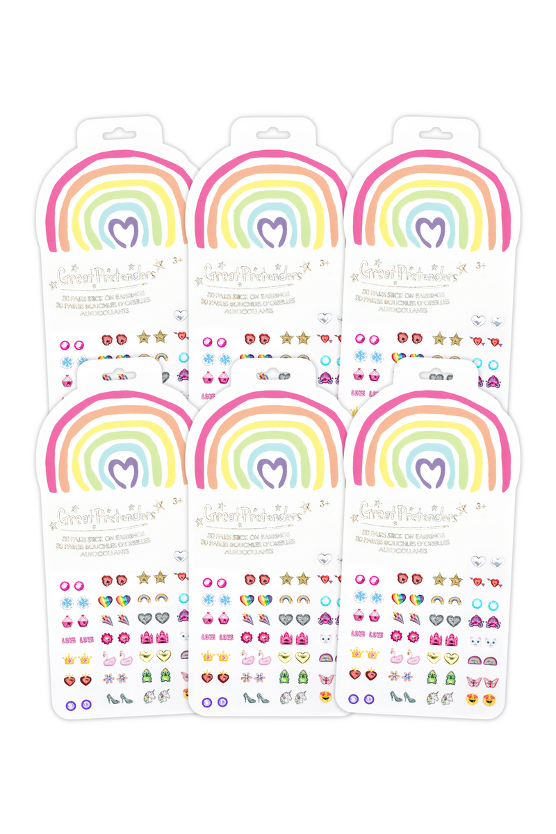 6 Packs of Rainbow Love Sticker Earrings