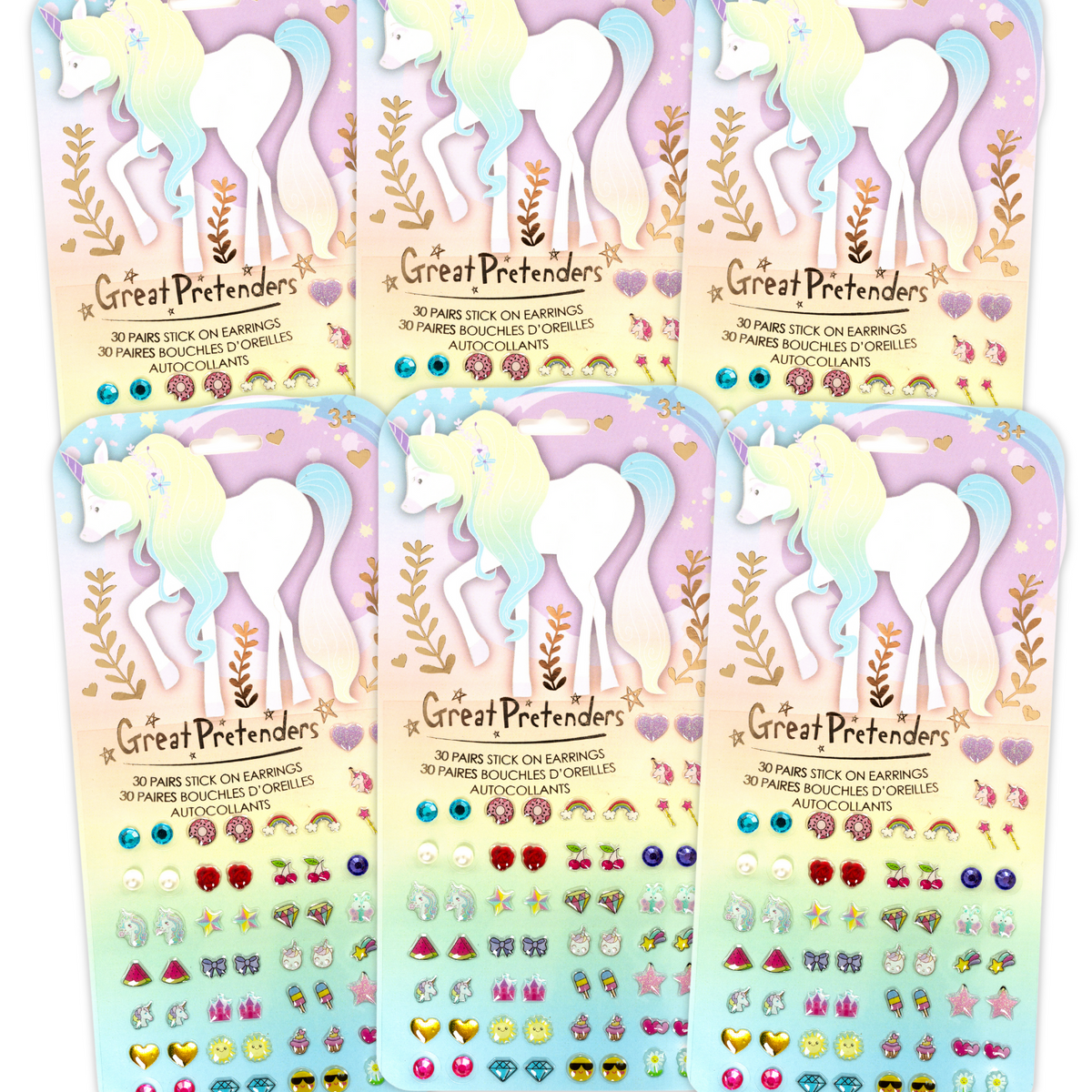 6 Packs of Unicorn Sticker Earrings