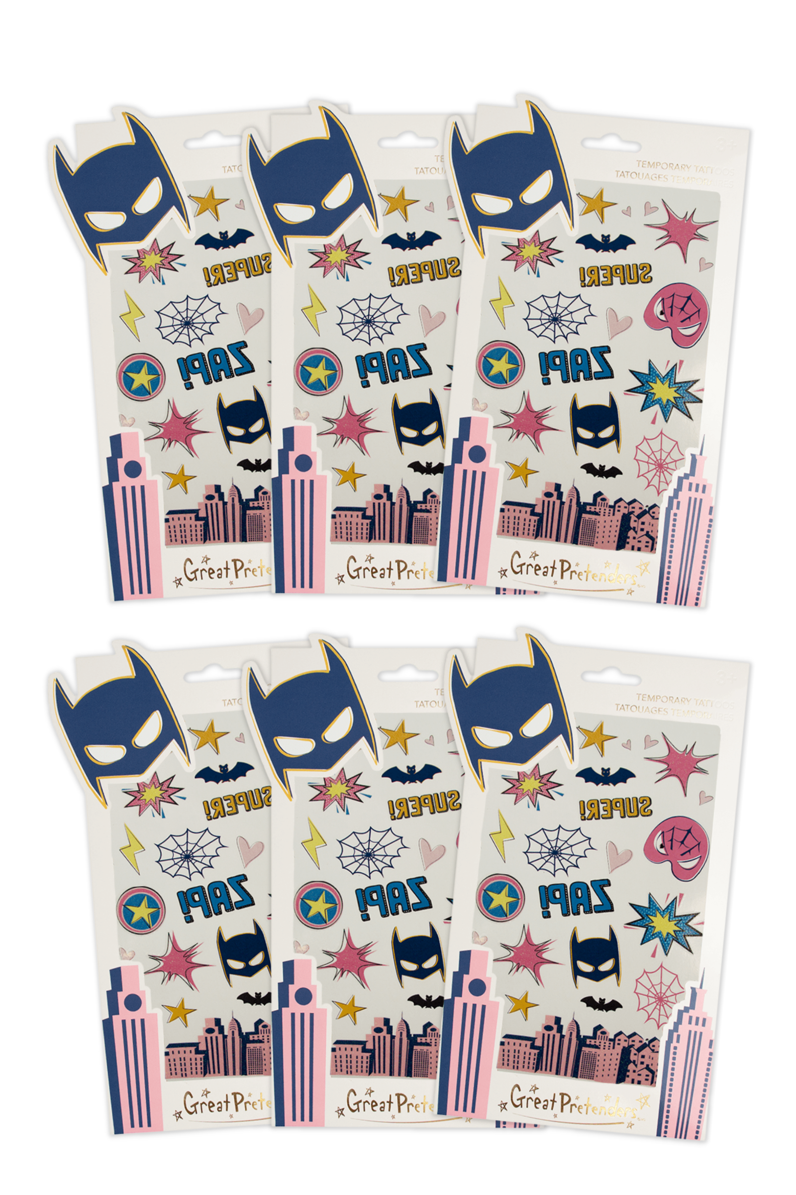 6 Packs of Superhero Star Temporary Tattoos