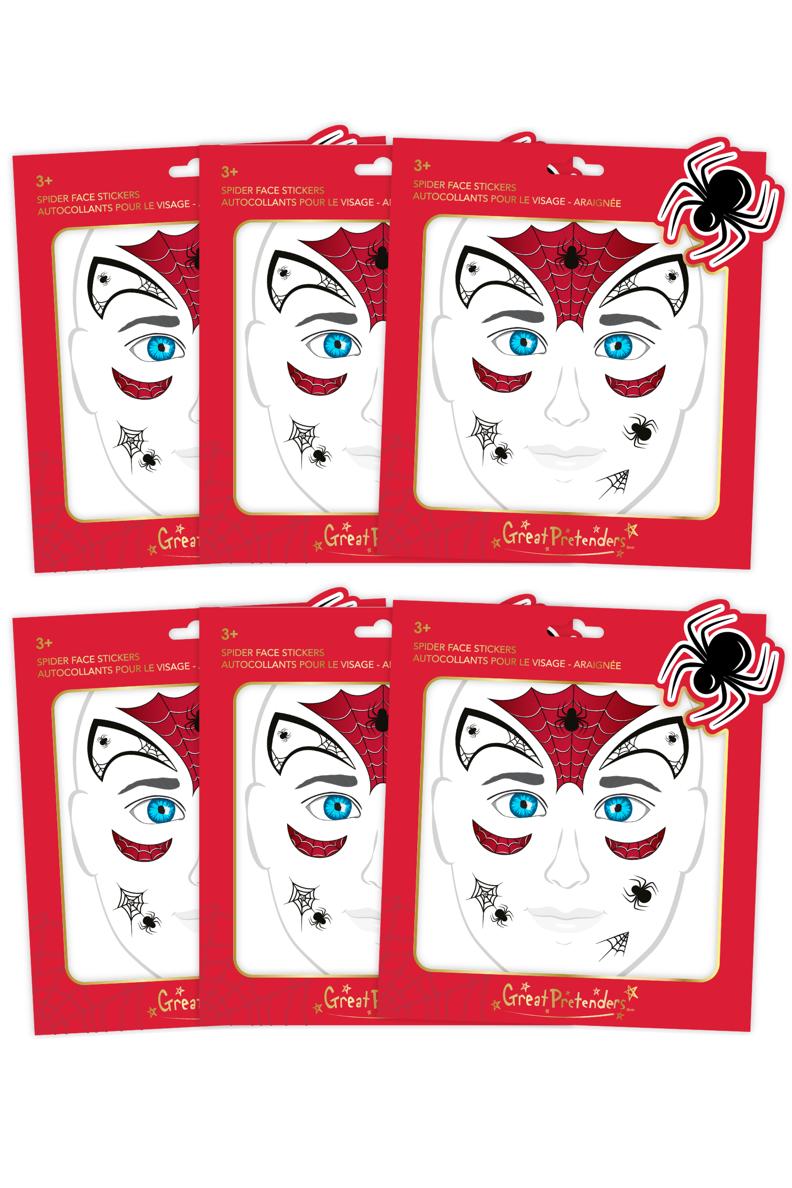 6 Packs of Spider Face Stickers