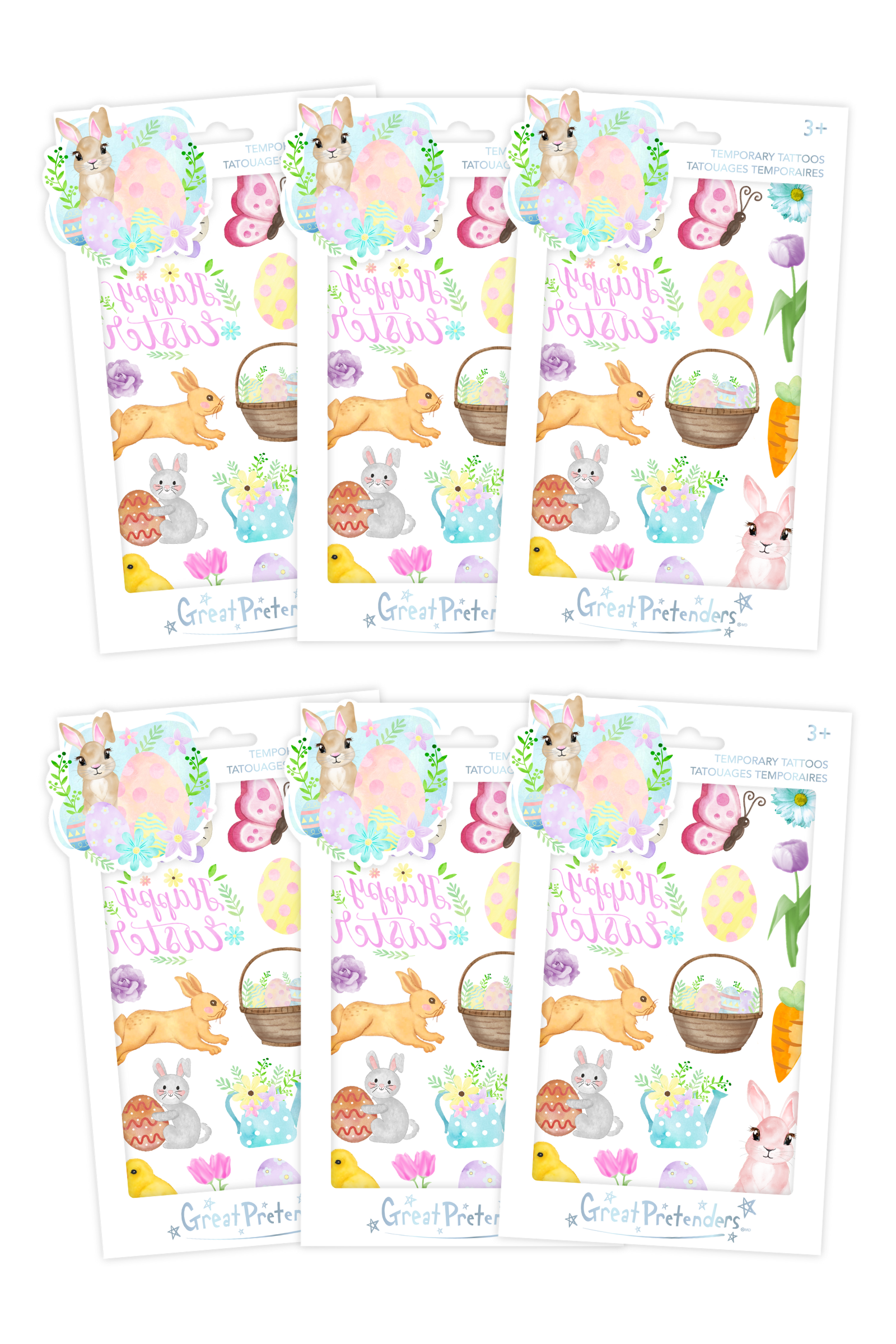 6 Packs of Easter Bunny Temporary Tattoos