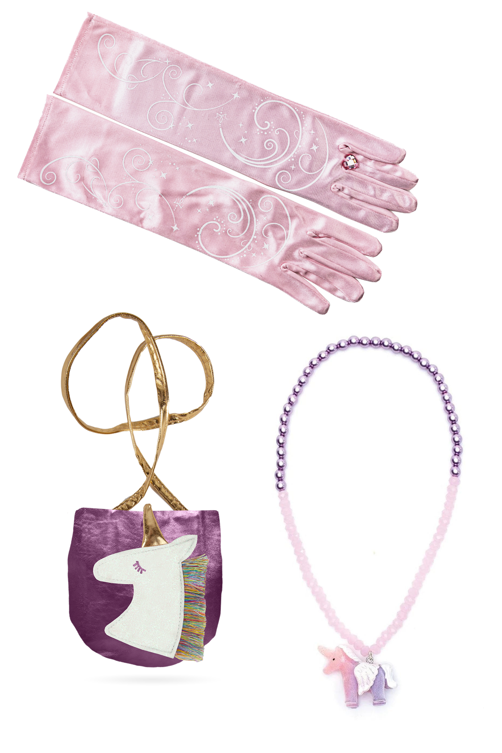 Unicorn Purse, Necklace, and Princess Gloves Bundle