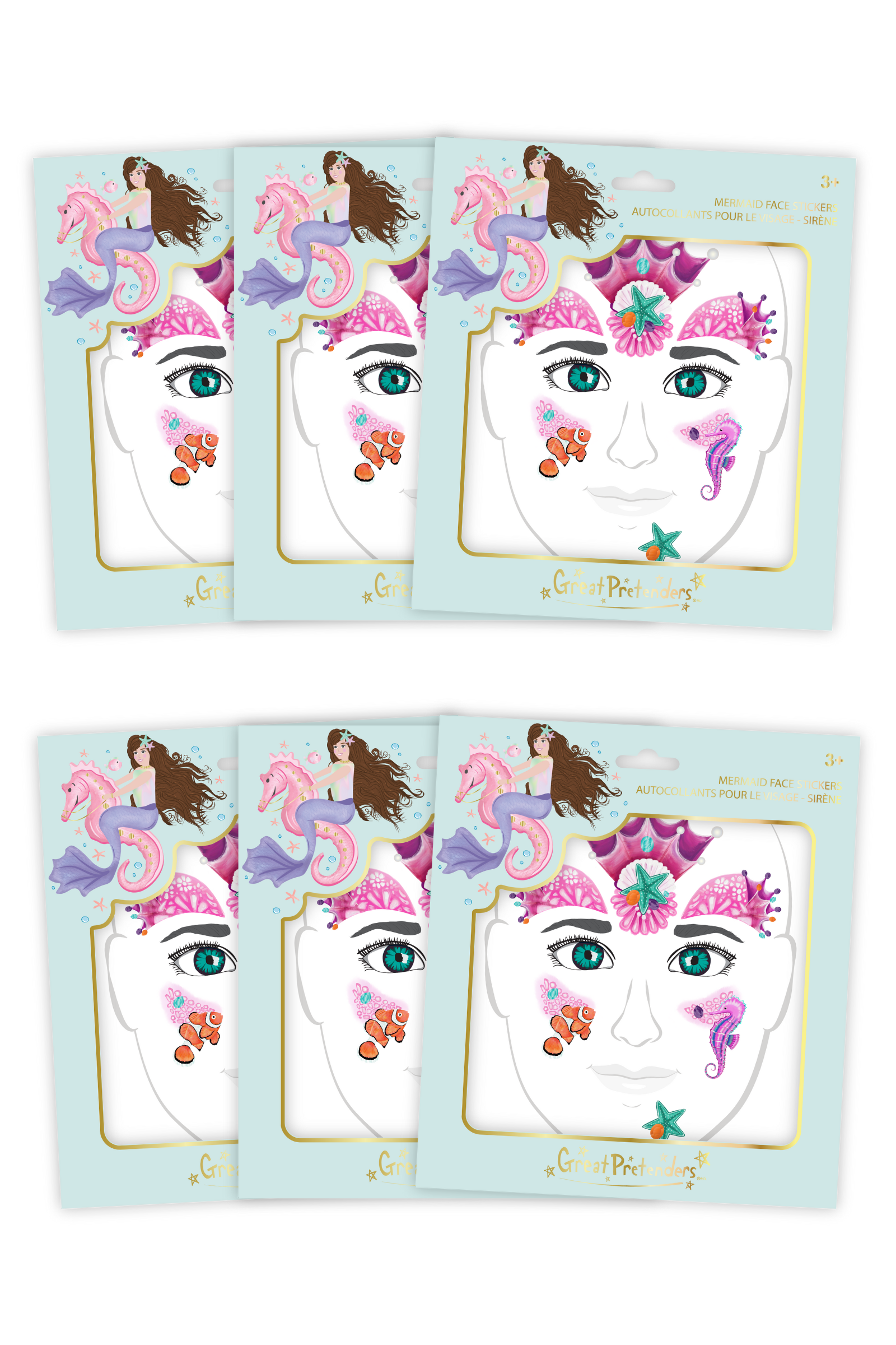 6 Packs of Mermaid Face Stickers