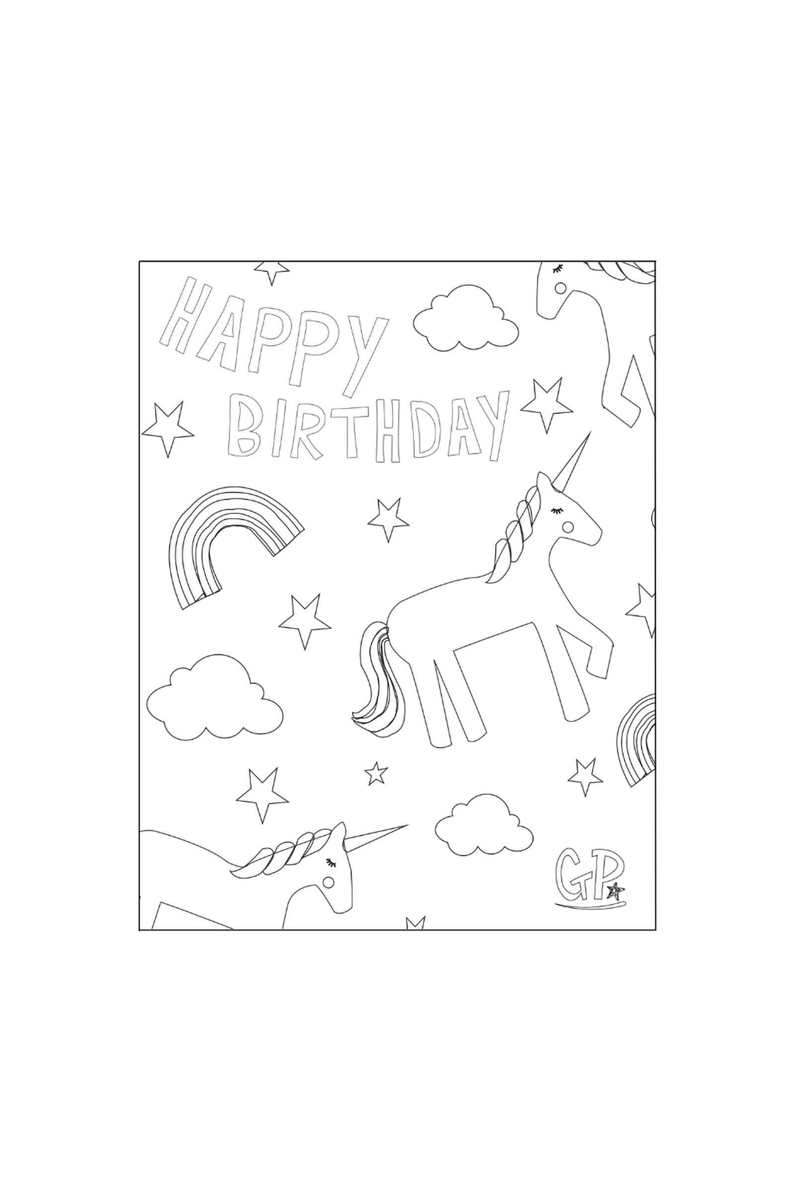 Unicorn Birthday Colouring Page