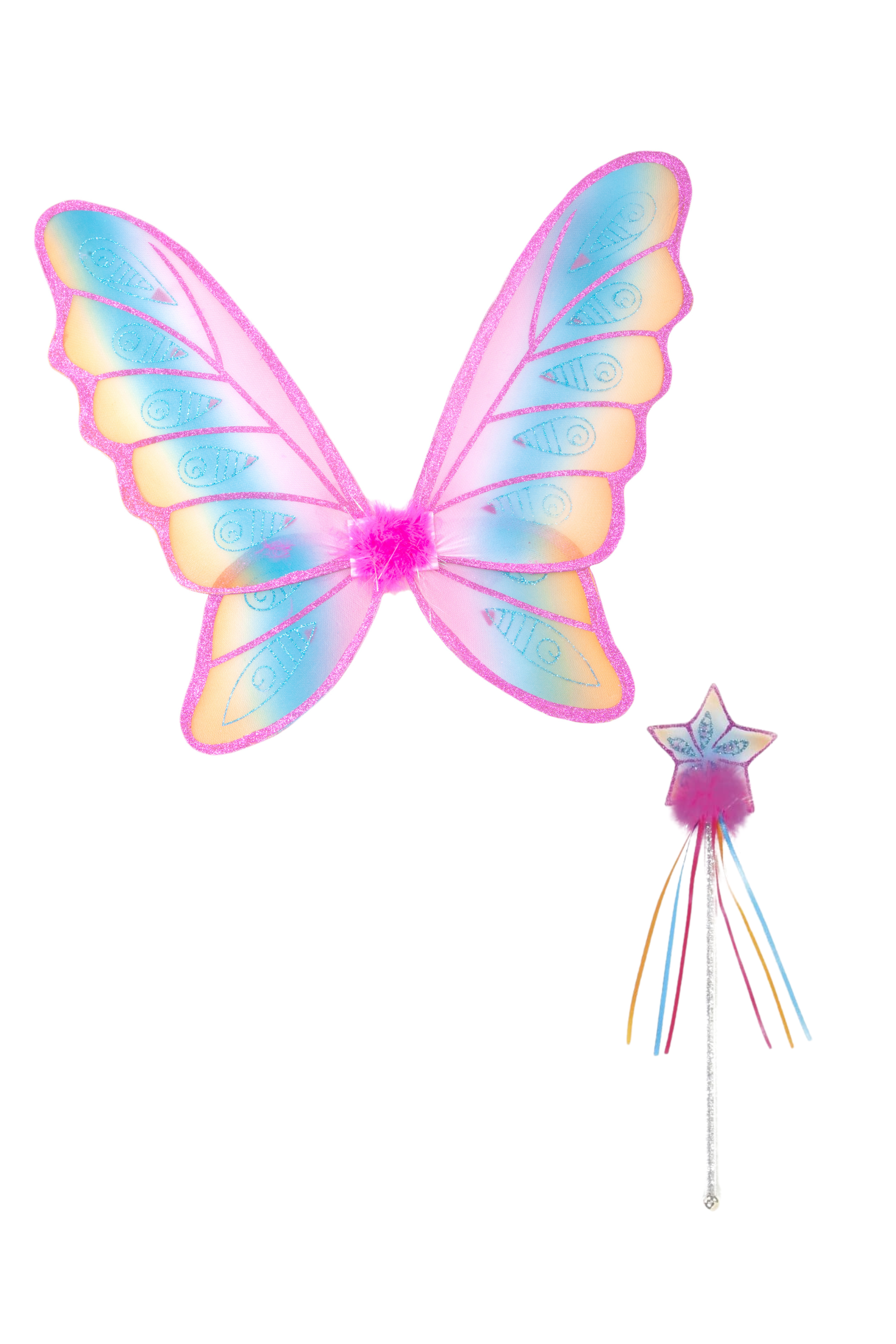 Glitter Rainbow Wings & Wand Bundle, Hot Pink