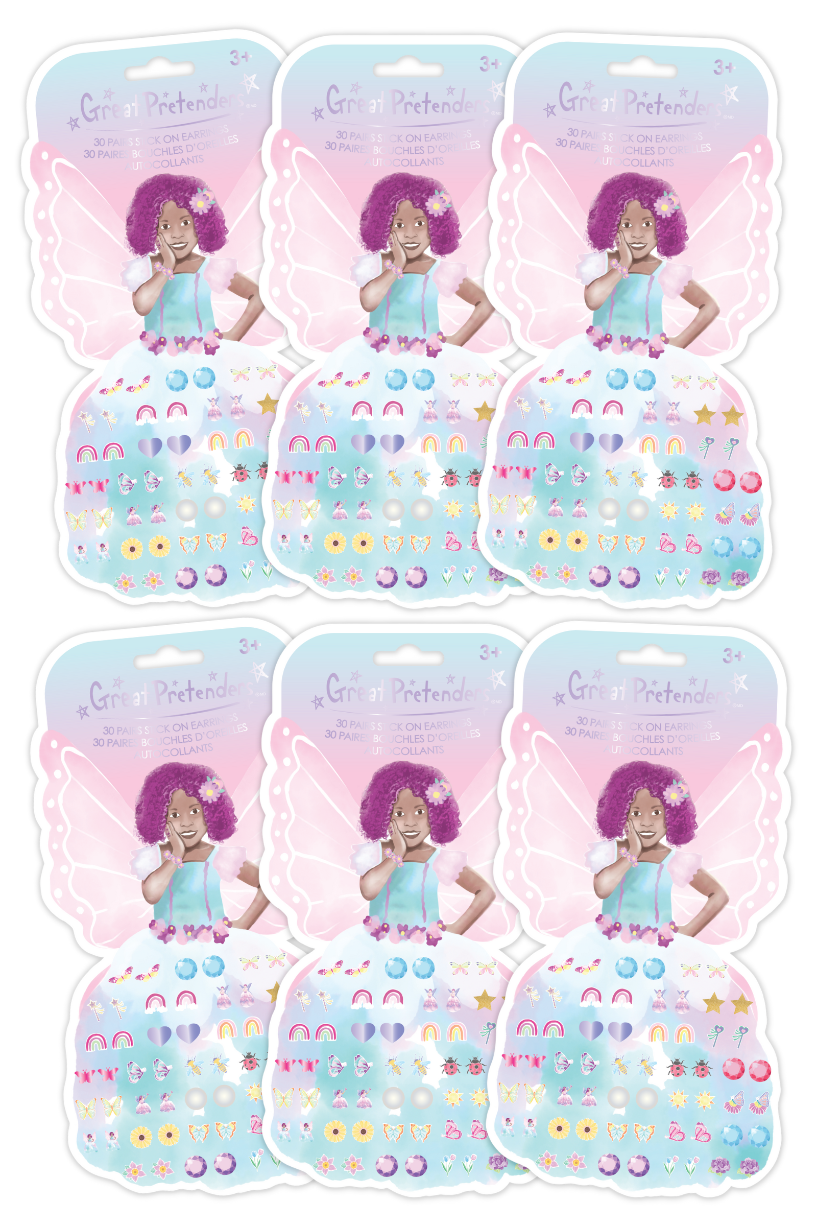 6 Packs of Butterfly Fairy Azaria Sticker Earrings